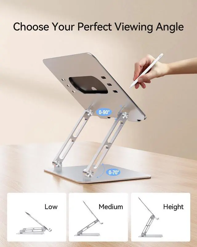 Alt view image 3 of 5 - Orlian Foldable Aluminum Laptop Stand for 10-17.3" Laptops, Height Adjustable Portable Ergonomic Computer Holder, Space Saving Desk with Heat Dissipation. Compatible with MacBook/Dell/HP etc, Silver