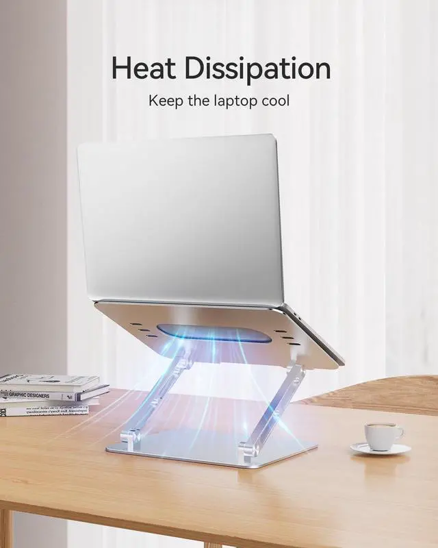 Alt view image 4 of 5 - Orlian Foldable Aluminum Laptop Stand for 10-17.3" Laptops, Height Adjustable Portable Ergonomic Computer Holder, Space Saving Desk with Heat Dissipation. Compatible with MacBook/Dell/HP etc, Silver