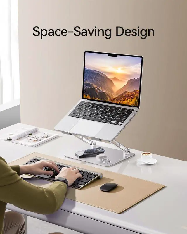 Alt view image 5 of 5 - Orlian Foldable Aluminum Laptop Stand for 10-17.3" Laptops, Height Adjustable Portable Ergonomic Computer Holder, Space Saving Desk with Heat Dissipation. Compatible with MacBook/Dell/HP etc, Silver