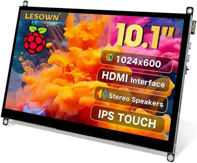 Main image of LESOWN 10 inch Monitor HDMI Touchscreen 10.1 inch Small Display LCD Smooth Responsive Touch Screen IPS 1024x600, Dual Speakers, HDMI Input, for Raspberry Pi 5 4 3 2 Zero B B+, Drive Free