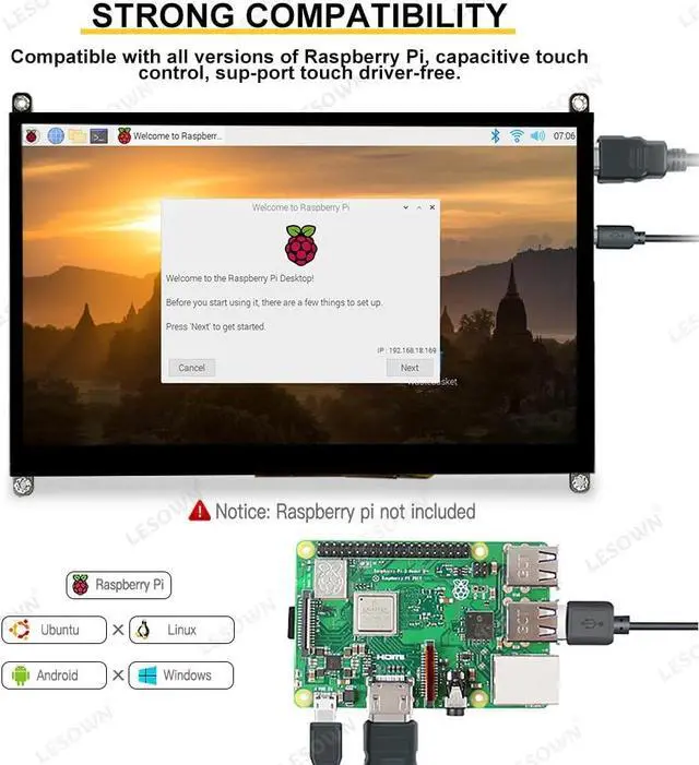 Alt view image 3 of 5 - LESOWN 10 inch Monitor HDMI Touchscreen 10.1 inch Small Display LCD Smooth Responsive Touch Screen IPS 1024x600, Dual Speakers, HDMI Input, for Raspberry Pi 5 4 3 2 Zero B B+, Drive Free