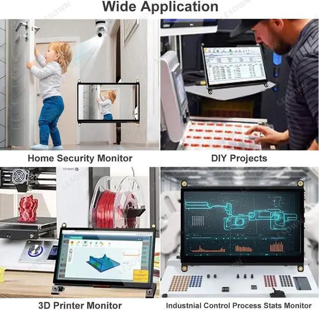 Alt view image 5 of 5 - LESOWN 10 inch Monitor HDMI Touchscreen 10.1 inch Small Display LCD Smooth Responsive Touch Screen IPS 1024x600, Dual Speakers, HDMI Input, for Raspberry Pi 5 4 3 2 Zero B B+, Drive Free