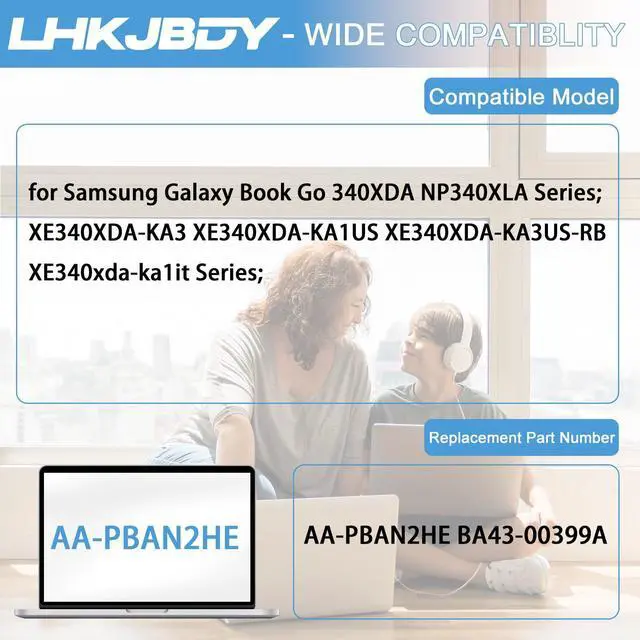 Alt view image 4 of 5 - LHKJBDY AA-PBAN2HE Laptop Battery Replacement for Samsung Galaxy Book Go 340XDA NP340XLA NP340XLA-KA2CA XE340XDA-KA3US-RB XE340XDA-KA1US XE340XDA-KA3 XE340XDA-KA1IT Series Notebook