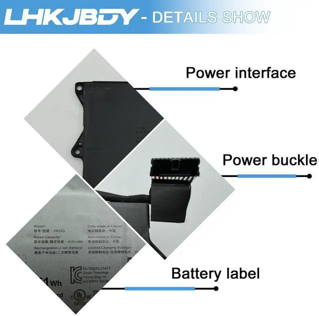 Alt view image 3 of 5 - LHKJBDY YM15G Laptop Battery Replacement for Dell XPS 9315 XPS 13 9315-P1708LTW 9315-D1705S 9315-C0NNP 9315-WP01KR Series Notebook W6D4H 0W6D4H G9FHC 0G9FHC 11.55V 51Wh 4191mAh