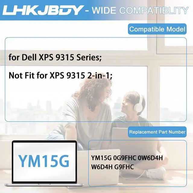 Alt view image 4 of 5 - LHKJBDY YM15G Laptop Battery Replacement for Dell XPS 9315 XPS 13 9315-P1708LTW 9315-D1705S 9315-C0NNP 9315-WP01KR Series Notebook W6D4H 0W6D4H G9FHC 0G9FHC 11.55V 51Wh 4191mAh