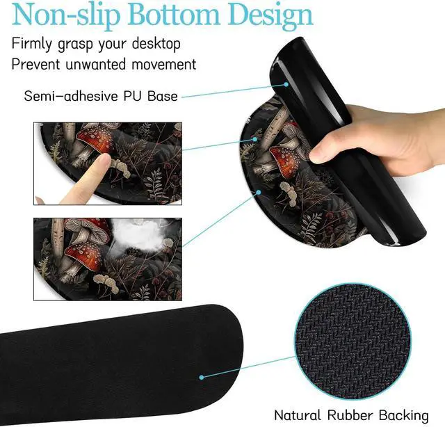 Alt view image 5 of 5 - LIMKRIAN Mushroom Mouse Pad Set Large Desk Matt for Desktop, Ergonomic Mouse Pad with Wrist Rest, Gaming Mouse Pad Wrist Support Keyboard Mat Cup Coaster Set Office Desk Decor Accessories