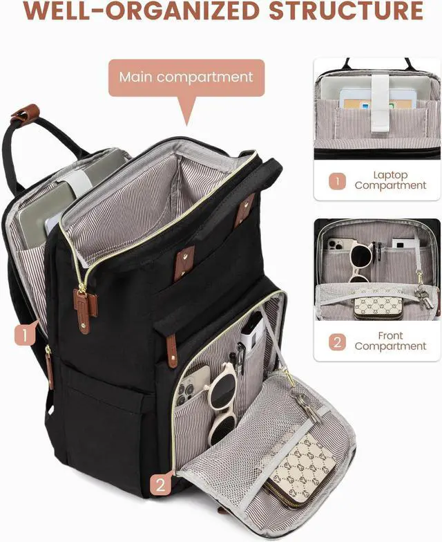 Alt view image 2 of 5 - LOVEVOOK Laptop Backpack for Women, 17.3'' Waterproof Nurse Bag Teacher Work Backpack Purse for Women, Travel Computer Backpack for College Office Business Ladies