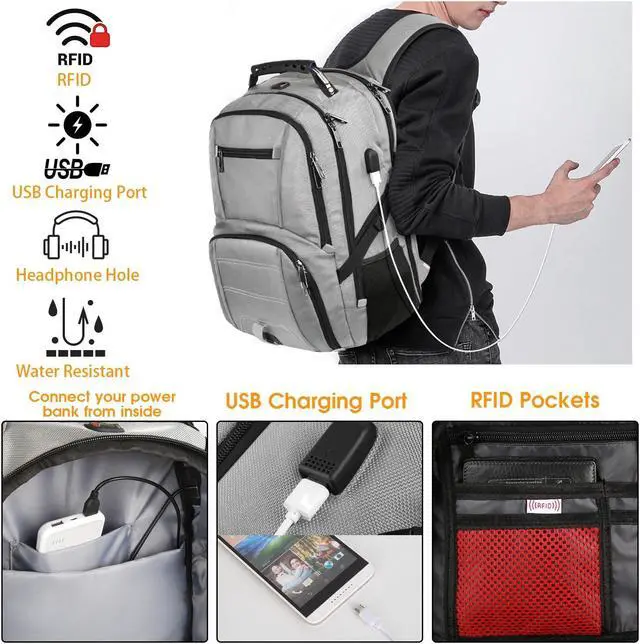 Alt view image 4 of 5 - LTINVECK Extra Large 50L Travel Laptop Backpack, Computer bag Backbag with USB Charging Port, TSA Friendly Durable Big RFID Heavy Duty Business Tech Backpack Fits 17 Inch Laptops for Men Women, Grey