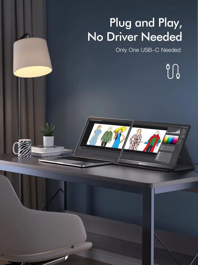 Alt view image 3 of 5 - MAGICRAVEN 16.0" 1200P 60Hz Portable Dual Monitor, Portable Laptop Monitor, Slim Lightweight Dual USB C HDMI Computer Monitor Gaming Display, Travel Monitor for PC Phone PS5/4 Xbox Switch