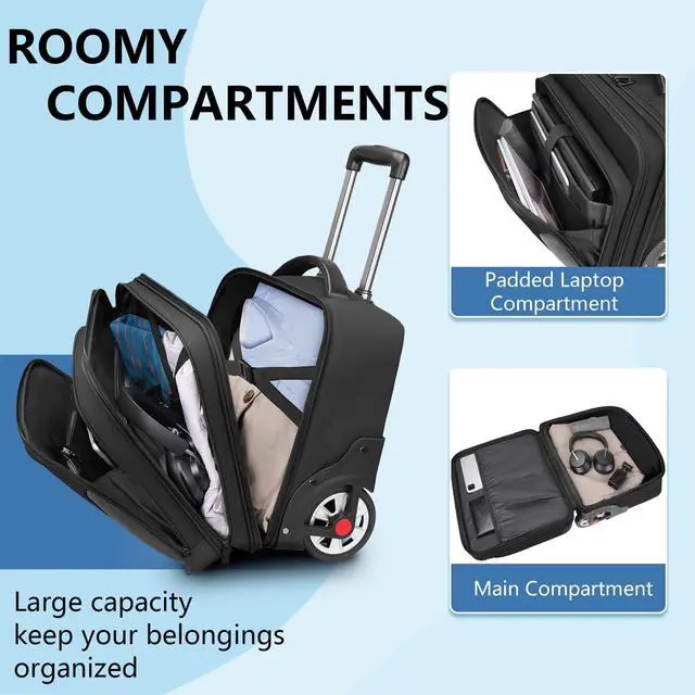 Alt view image 5 of 5 - MATEIN Rolling Briefcase for Men, Large Rolling Laptop Bag with Big Wheels Fits 17.3 Inch Notebook for Travel Office Work, Water Resistant Roller Computer Case College Teacher Luggage Suitcase, Black