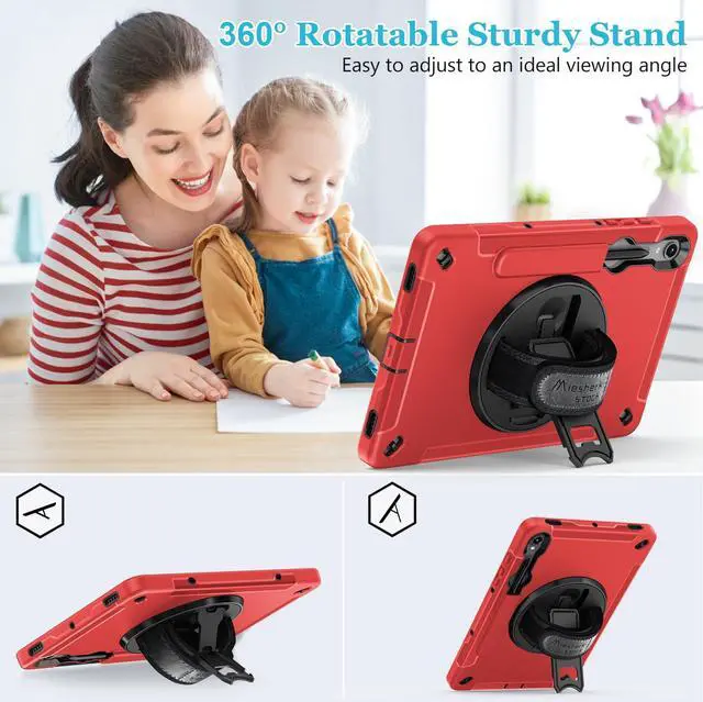 Alt view image 3 of 5 - Case for Galaxy Tab S10 FE &S9 FE 10.9"/S9 11 Inch: TPU Cover for Samstng Tablet S10 FE/ 2025/ S9 FE & S9 2023 5G with Screen Protector- Stand- Handle-Shoulder Strap-S-Pen Holder-Red