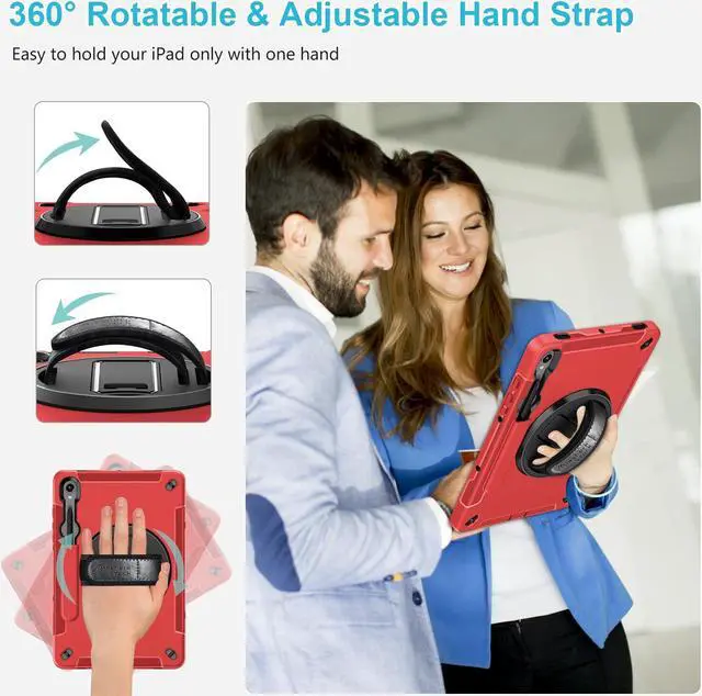 Alt view image 4 of 5 - Case for Galaxy Tab S10 FE &S9 FE 10.9"/S9 11 Inch: TPU Cover for Samstng Tablet S10 FE/ 2025/ S9 FE & S9 2023 5G with Screen Protector- Stand- Handle-Shoulder Strap-S-Pen Holder-Red