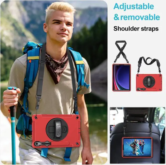 Alt view image 5 of 5 - Case for Galaxy Tab S10 FE &S9 FE 10.9"/S9 11 Inch: TPU Cover for Samstng Tablet S10 FE/ 2025/ S9 FE & S9 2023 5G with Screen Protector- Stand- Handle-Shoulder Strap-S-Pen Holder-Red