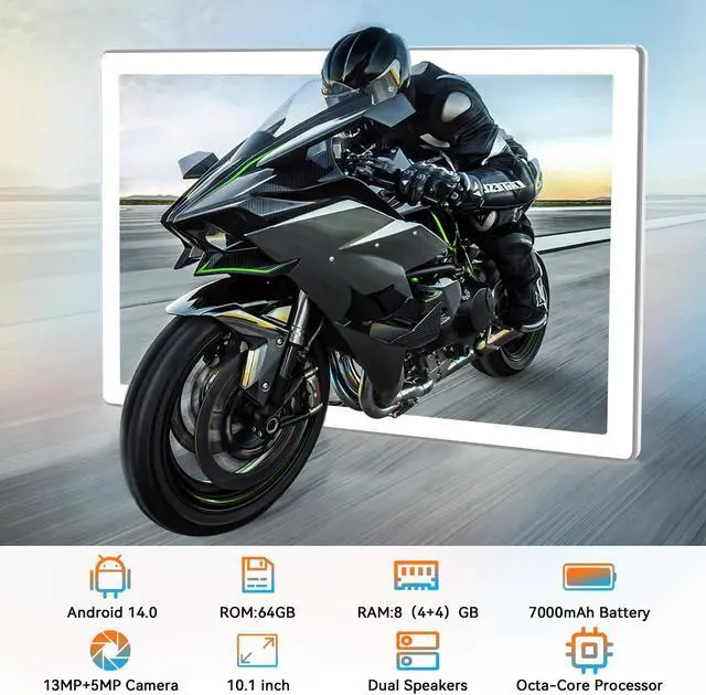 Alt view image 2 of 5 - 2024 Latest 10.1 Inch Android 14 Tablets, Octa-Core Tablet, 64GB ROM+8(4+4)GB RAM/128GB Expand, 13MP+5MP Dual Camera, 5G WiFi, Bluetooth, FHD IPS Display, 2 in 1 Tablet with Keyboard, Case, Stylus