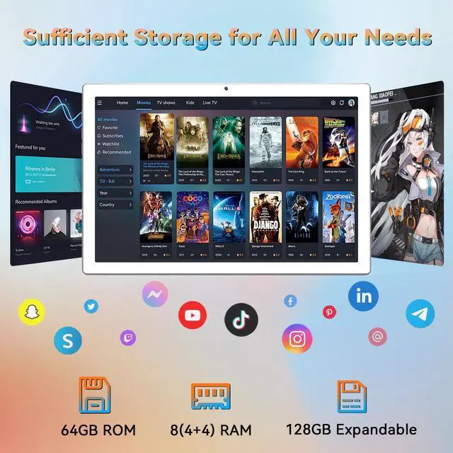 Alt view image 3 of 5 - 2024 Latest 10.1 Inch Android 14 Tablets, Octa-Core Tablet, 64GB ROM+8(4+4)GB RAM/128GB Expand, 13MP+5MP Dual Camera, 5G WiFi, Bluetooth, FHD IPS Display, 2 in 1 Tablet with Keyboard, Case, Stylus