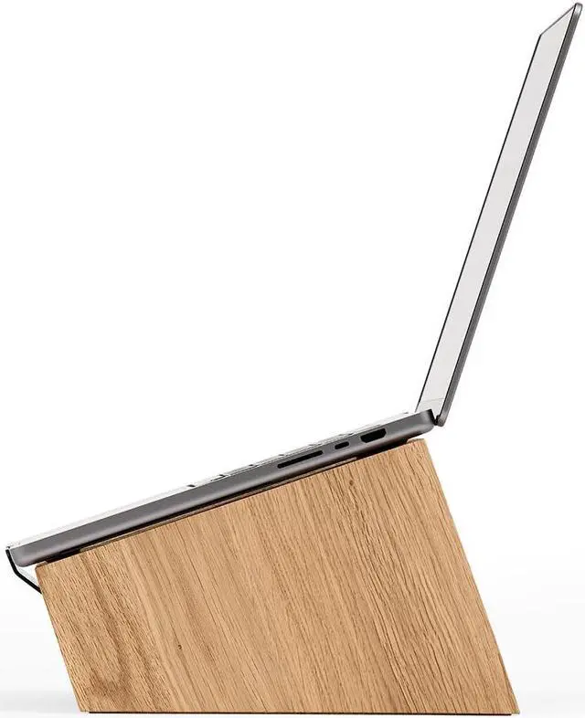 Alt view image 4 of 5 - Oakywood Wooden Slanted Laptop Stand for Desk  Convenient Laptop Riser & Holder for Desk  Ergonomic Laptop Desk Stand Wood  50x25x15cm  for 15-16" Laptops Oak