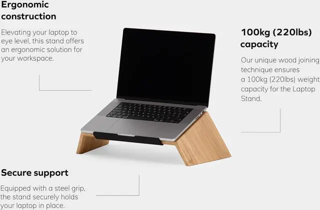 Alt view image 3 of 5 - Oakywood Wooden Slanted Laptop Stand for Desk  Convenient Laptop Riser & Holder for Desk  Ergonomic Laptop Desk Stand Wood  50x25x15cm  for 15-16" Laptops Oak