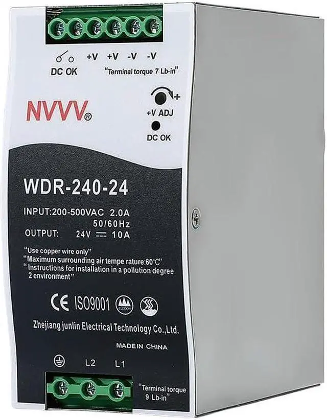 Main image of WDR-240-24 24V, Input:180~550VAC,Output:24VDC 10A, 240W Industrial DIN Rail Power Supply AC to DC Converter
