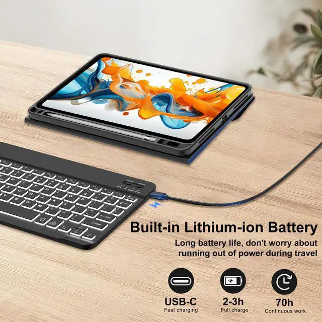 Alt view image 2 of 5 - Keyboard Case for Samsung Galaxy Tab S6 Lite 10.4" Inch | 2024/2022/2020 Model (SM-P610/P613/P615/P619) | Soft TPU Protective Cover with S Pen Holder Detachable Keyboard with 7 Color Backlit