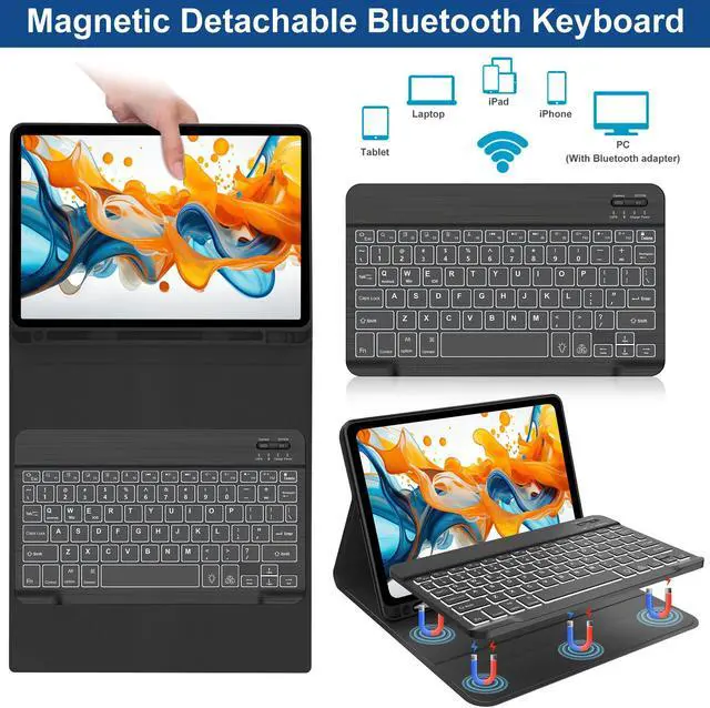 Alt view image 5 of 5 - Keyboard Case for Samsung Galaxy Tab S6 Lite 10.4" Inch | 2024/2022/2020 Model (SM-P610/P613/P615/P619) | Soft TPU Protective Cover with S Pen Holder Detachable Keyboard with 7 Color Backlit