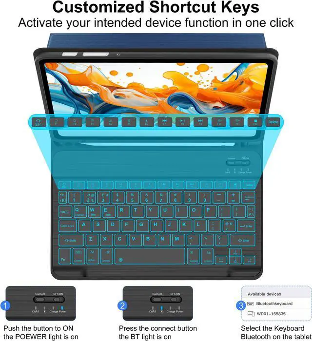 Alt view image 4 of 5 - Keyboard Case for Samsung Galaxy Tab S6 Lite 10.4" Inch | 2024/2022/2020 Model (SM-P610/P613/P615/P619) | Soft TPU Protective Cover with S Pen Holder Detachable Keyboard with 7 Color Backlit