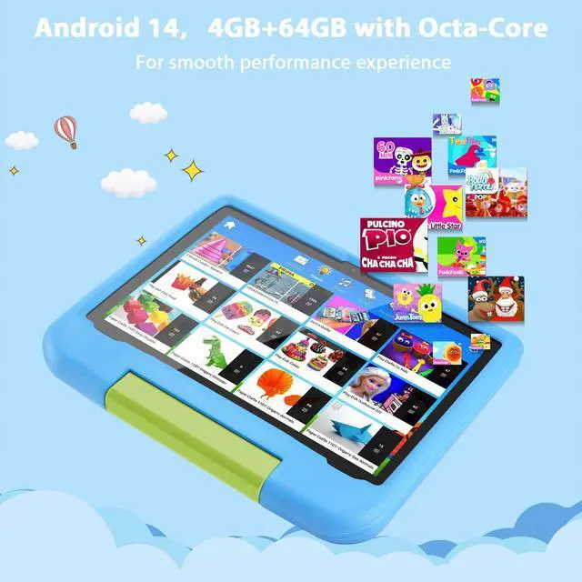 Alt view image 4 of 5 - paitanry Kids Tablet 10 Inch - Android 14 Tablet for Kids, Octa-Core 8(4+4) GB+64GB, IPS HD Toddler Device, WiFi 6, Dual Camera, GMS, Parental Control Mode (Blue EVA Case)