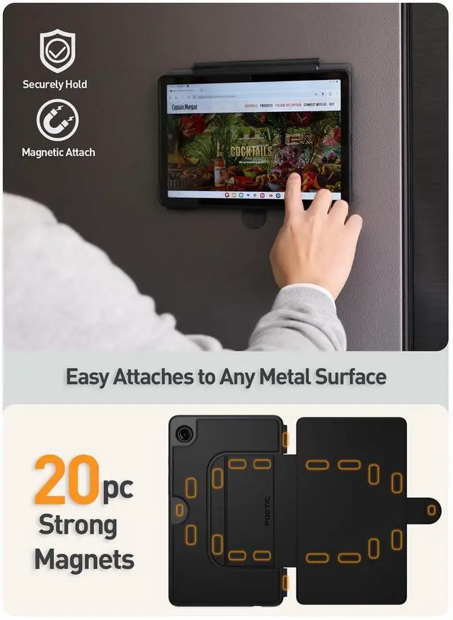 Alt view image 3 of 5 - Poetic Explorer Magnetic for Samsung Galaxy Tab A9 (2023) Stand Folio Cover, Super Strong Magnetic Fidget Mount for Galaxy A9 Tablet, Black
