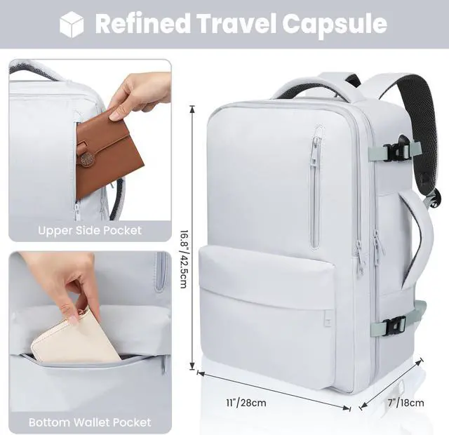 Alt view image 3 of 5 - prezon 35L Travel Backpack | 180° All-Open Design | Multi-Pockets | Airline Approved Carry on |15.6 inch Laptop Compartment | USB Port |Perfect for Travel Business College Bookbags |Men Women, Grey