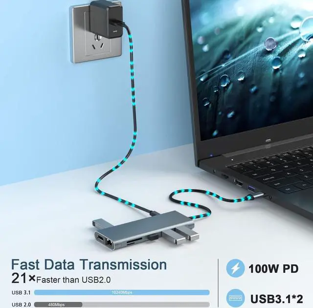 Alt view image 4 of 5 - USB C Docking Station Dual Monitor, Laptop Triple Display 12 in 1 Type C Hub Multiport Adapter with 2 HDMI+DP+Ethernet+PD+2 USB3.1+2 USB2.0+SD/TF+Audio for Dell/HP/Lenovo/Surface Laptop