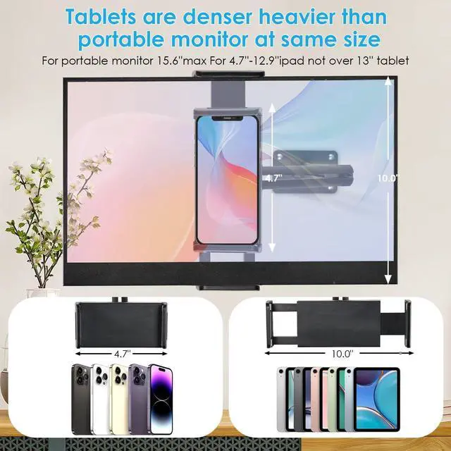 Alt view image 2 of 5 - Tablet Wall Mount Holder for ipad,Portable Monitor Stand Mount for 15.6''Max,Aluminum Alloy 360°Adjustable Foldable Tablet Holder for Kindle,Work for 4.7''-12.9" iPad Pro Air Mini,Galaxy Tab,Tablets