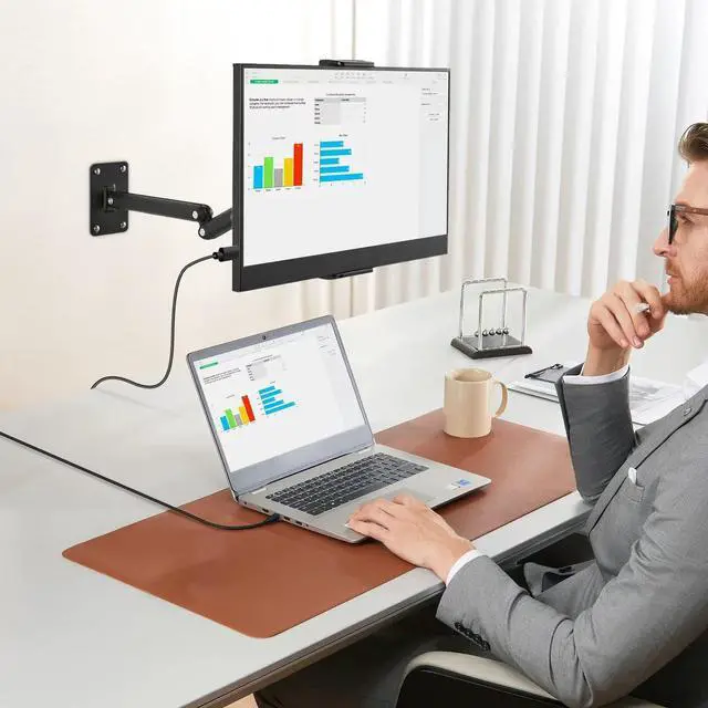 Alt view image 4 of 5 - Tablet Wall Mount Holder for ipad,Portable Monitor Stand Mount for 15.6''Max,Aluminum Alloy 360°Adjustable Foldable Tablet Holder for Kindle,Work for 4.7''-12.9" iPad Pro Air Mini,Galaxy Tab,Tablets