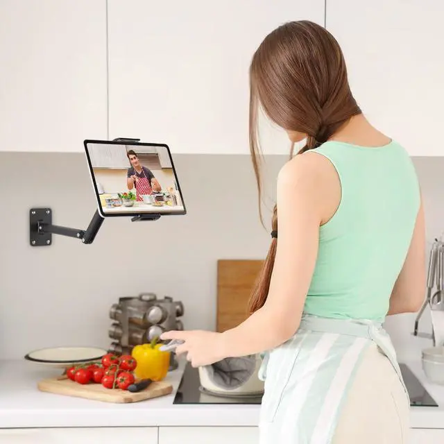Alt view image 5 of 5 - Tablet Wall Mount Holder for ipad,Portable Monitor Stand Mount for 15.6''Max,Aluminum Alloy 360°Adjustable Foldable Tablet Holder for Kindle,Work for 4.7''-12.9" iPad Pro Air Mini,Galaxy Tab,Tablets