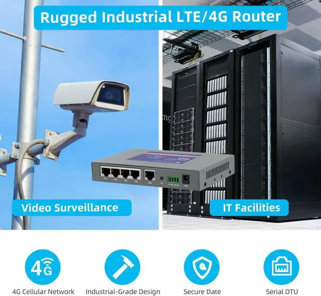 Alt view image 3 of 5 - QX510-NW2 Industrial 4G LTE WiFi Router with 5 Ethernet Ports, Support T-Mobile EIOTCLUB SIM Card, Not for Verizon/ATT, Cellular VPN RS232 Modems for Cameras Manufacturing Retail POS Charging Station