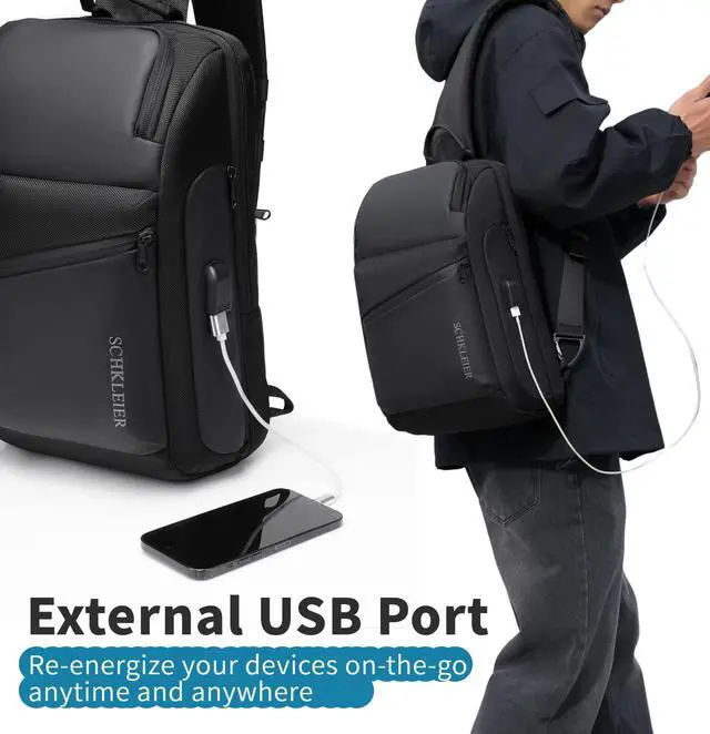 Alt view image 4 of 5 - Schkleier Anti-theft Crossbody Bag Laptop Messenger Backpack for Men Women, Fits 15.6 Inch Computer, with USB Charging Port, For Business Travel Daily