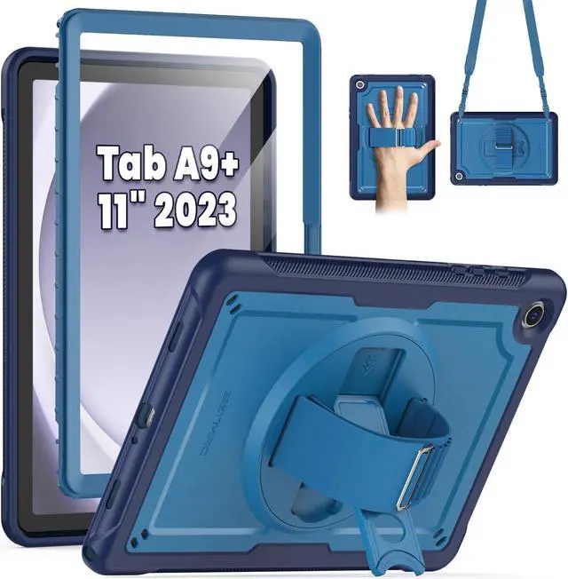 Main image of SEYMAC for Samsung Galaxy Tab A9+ Plus Case 11" 2023 (SM-X210/X216/X218), Full-Body Shockproof Protective Case with Screen Protector, Rotating Stand and Hand/Shoulder Strap, Navy Blue