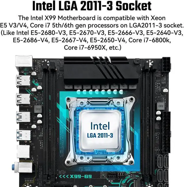Alt view image 2 of 5 - SHANGZHAOYUAN X99 B9 Motherboard LGA 2011-3 for Intel Xeon E5 V3/V4 Core i7 Series Processors (DDR4 Max 128GB, PCIe 3.0, NVME/NGFF M.2, Gigabit LAN, SATA 3.0, USB 3.0) PC Server Motherboard M-ATX