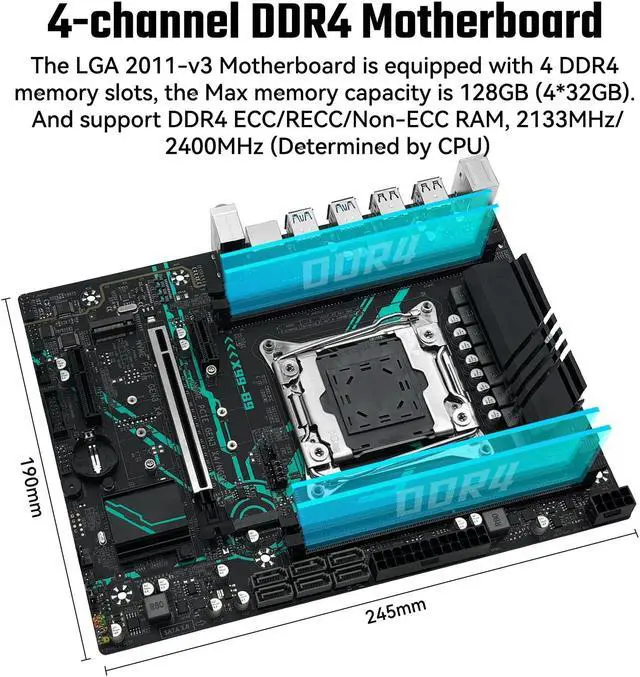 Alt view image 3 of 5 - SHANGZHAOYUAN X99 B9 Motherboard LGA 2011-3 for Intel Xeon E5 V3/V4 Core i7 Series Processors (DDR4 Max 128GB, PCIe 3.0, NVME/NGFF M.2, Gigabit LAN, SATA 3.0, USB 3.0) PC Server Motherboard M-ATX