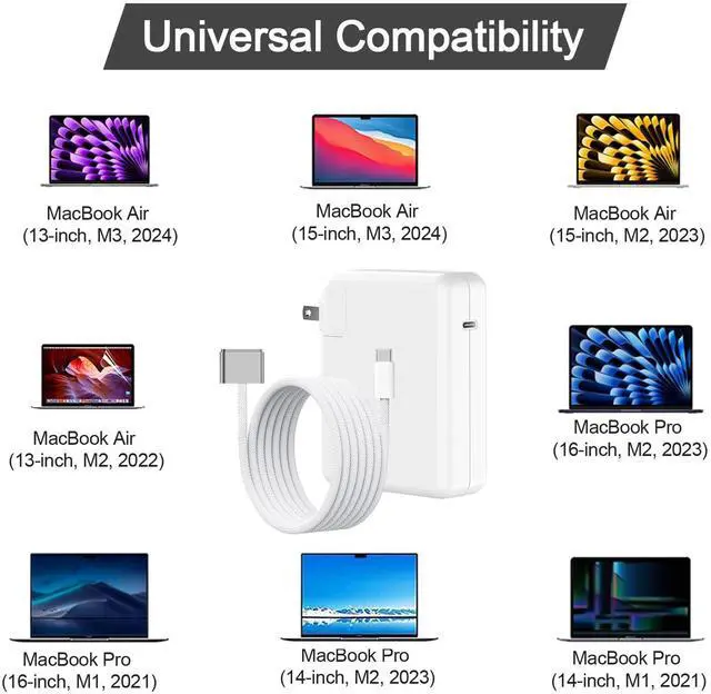 Alt view image 3 of 5 - E-POWIND 140W USB-C Power Adapter Charger for 14 16 inch 2021 2023 M1 M2, 13 15 inch M2 M3 2022 2023 2024, 6.6 FT Braided Magnetic USB-C to Mag 3 Cable LED Indicator
