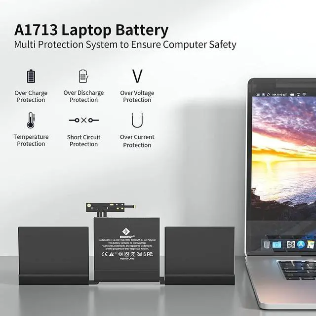 Alt view image 5 of 5 - A1708 A2159 A2289 A2338 Battery, Egoway Replacement Battery for A1713 A2171, Compatible with Mac Book Pro 13 Inch (Late 2016, Mid 2017, Mid 2019, 2020), EMC 2978 3164 3301 3456 3578