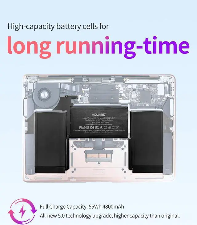 Alt view image 5 of 5 - ASMARK Battery Replacement for MacBook Air A1932(Late 2018, 2019) 13-inch A1965 Battery