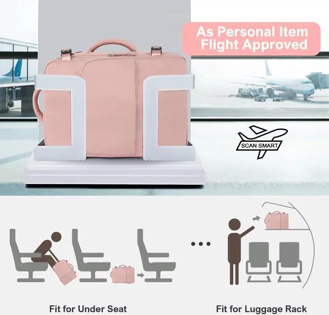 Alt view image 2 of 5 - Sinaliy Backpack (Pink & Beige), Flight Approved Personal Item Travel Backpack, Carry On Backpack with Multi-Pockets, College Bag, Hiking Waterproof Backpack, Business Backpack with USB Charging Port