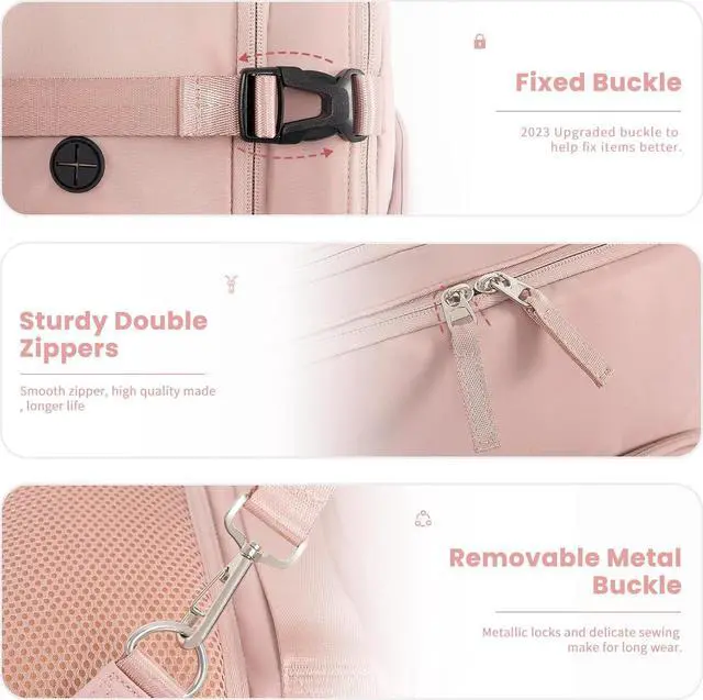 Alt view image 4 of 5 - Sinaliy Backpack (Pink & Beige), Flight Approved Personal Item Travel Backpack, Carry On Backpack with Multi-Pockets, College Bag, Hiking Waterproof Backpack, Business Backpack with USB Charging Port