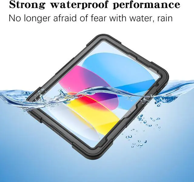 Alt view image 3 of 5 - Designed for iPad 10th Generation 10.9 inch Waterproof Case, IP68 Waterproof, Full Body Rugged Shockproof Dustproof Protective, with Screen Protector&Stand&Hand Strap