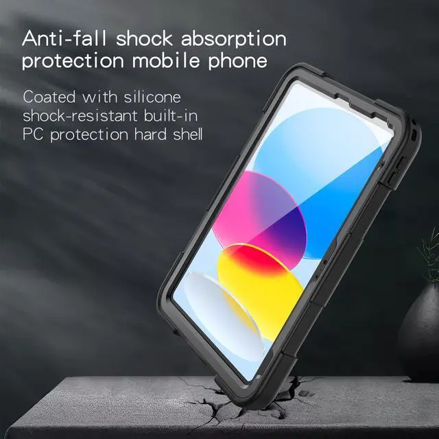 Alt view image 2 of 5 - Designed for iPad 10th Generation 10.9 inch Waterproof Case, IP68 Waterproof, Full Body Rugged Shockproof Dustproof Protective, with Screen Protector&Stand&Hand Strap