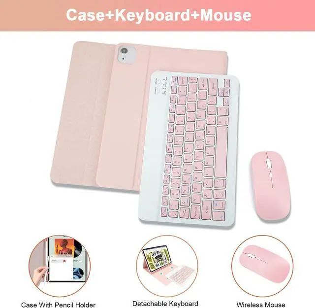 Alt view image 3 of 5 - SOPPY Keyboard Case with Mouse for iPad Air 11-inch (M3 2025 / M2 2024) & Air 5th/4th Gen & iPad Pro 11 inch (1st/2nd/3rd/4th Gen), Detachable Bluetooth Keyboard Cover, Rechargeable, Pink