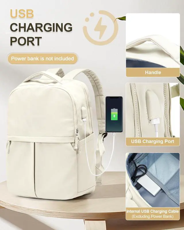 Alt view image 2 of 5 - suratio Laptop Backpack for Women Large Travel Backpack for Men Gym Work Teacher Backpack with Laptop Compartment Casual Daypack Backpacks Beige