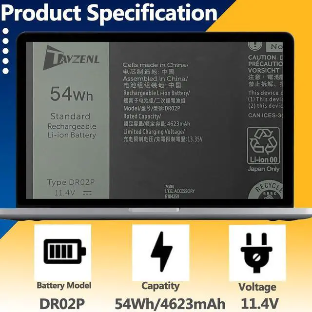 Alt view image 2 of 5 - TAVZENL DR02P R73TC 54Wh Battery Replacement for Dell Latitude 5550 5540 5450 5440 Series Precision 3580 3590 3480 3490 Series KDM9P 2X1V9 803W6 GTG7N GRWKG 11.4V 4623mAh
