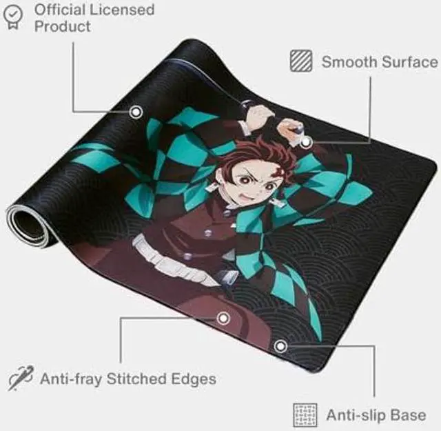 Alt view image 4 of 5 - Demon Slayer Kimetsu No Yaiba Tanjiro Gaming Mouse Pad, Computer Mouse Mat, Flat Stitched Edge, Non-Slip Rubber Base, Gamers & Office Use - Officially Licensed