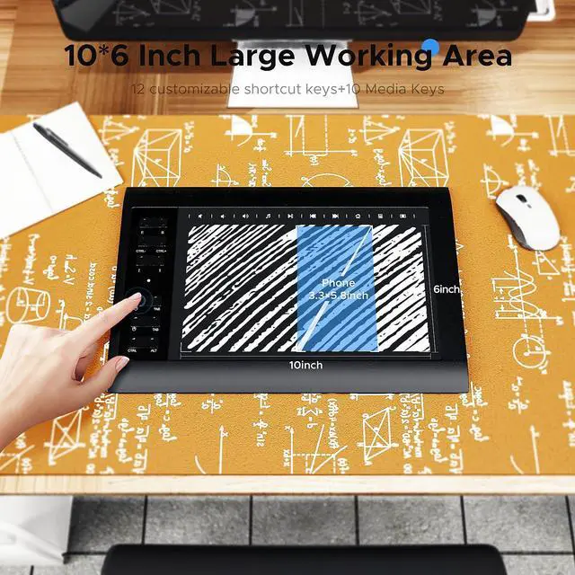 Alt view image 3 of 5 - TeinenRon Graphics Drawing Tablet, 10x6 Inch Drawing Tablet with 8192 Level Pen,12 Hot Keys,Digital Drawing Pad Compatible with PC/Mac/Android for Painting,Design&Online Teach