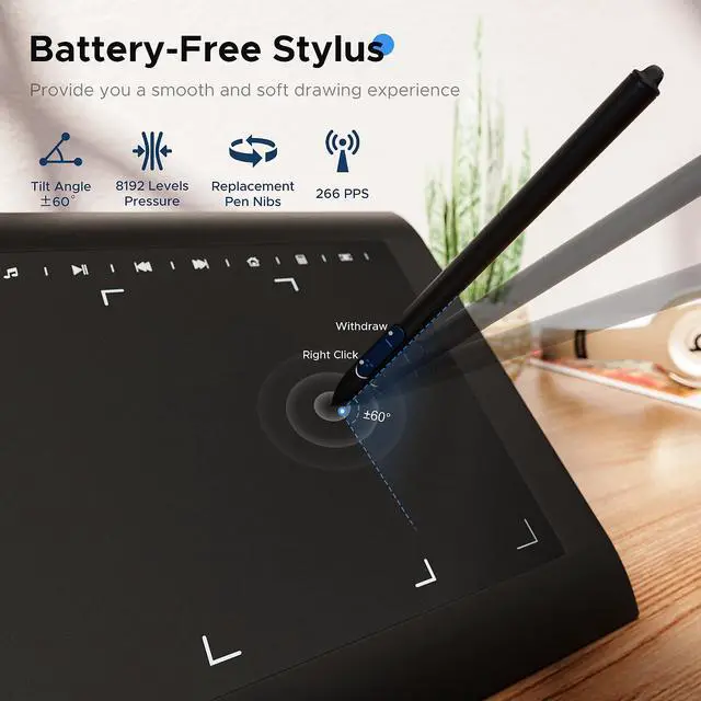 Alt view image 4 of 5 - TeinenRon Graphics Drawing Tablet, 10x6 Inch Drawing Tablet with 8192 Level Pen,12 Hot Keys,Digital Drawing Pad Compatible with PC/Mac/Android for Painting,Design&Online Teach
